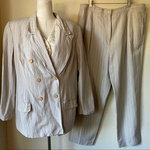 3pc LINEN Valerie Stevens Stripe Pants Suit Blazer Jacket & Vest Fully Lined 18W
